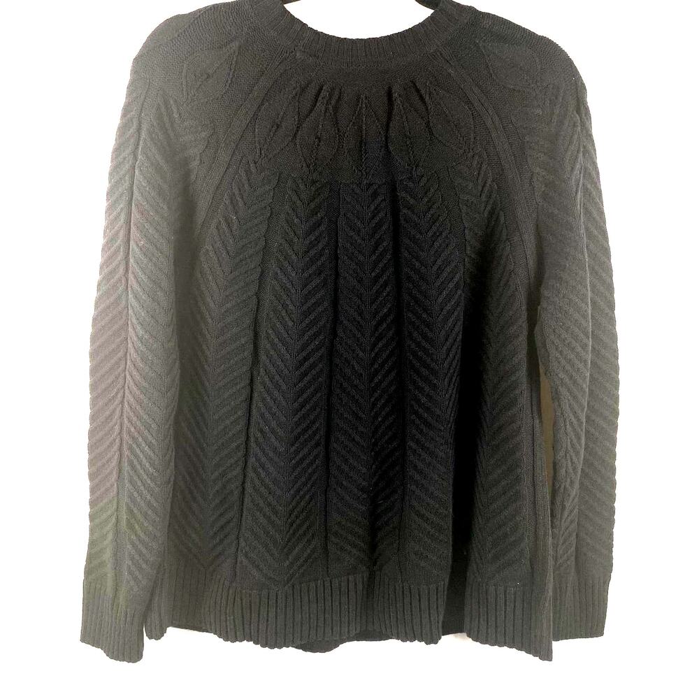 Jason Wu Black Oversized Cable Knit Herringbone Chevron Pattern Sweater Small
